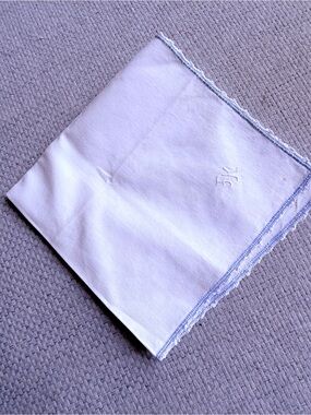 Vintage Classic White Handkerchief with Blue Trim